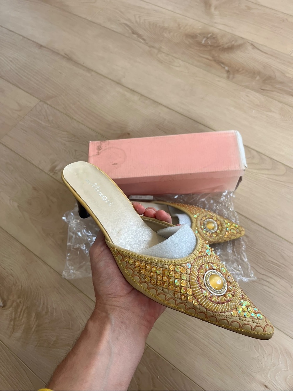 & Other Stories Gold Embellished Slip-On Mules